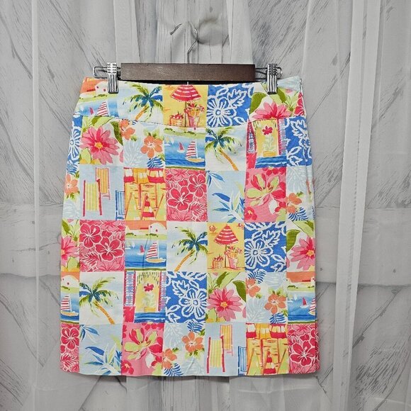 Vintage Talbots Blue Pink Tropical Nautical Beach Patchwork Island Skirt 8 - Picture 13 of 13